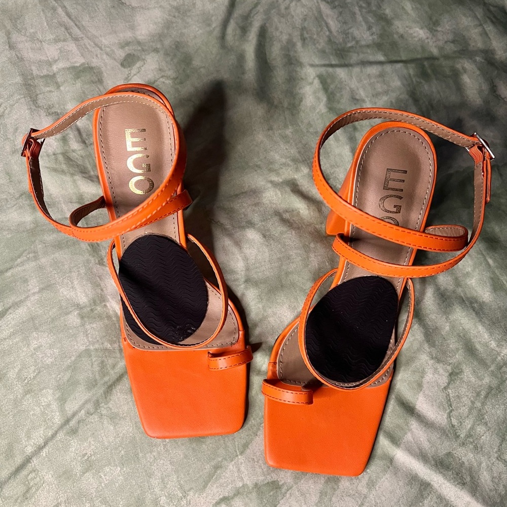 Orange Ego Square Toe Strappy Heels - Picture 4 of 5
